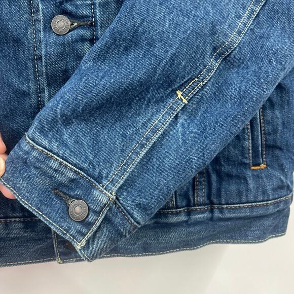 Levi Strauss Mens Retro Blue Denim Sherpa Lined Trucker Jacket Small Button Up - Picture 9 of 12